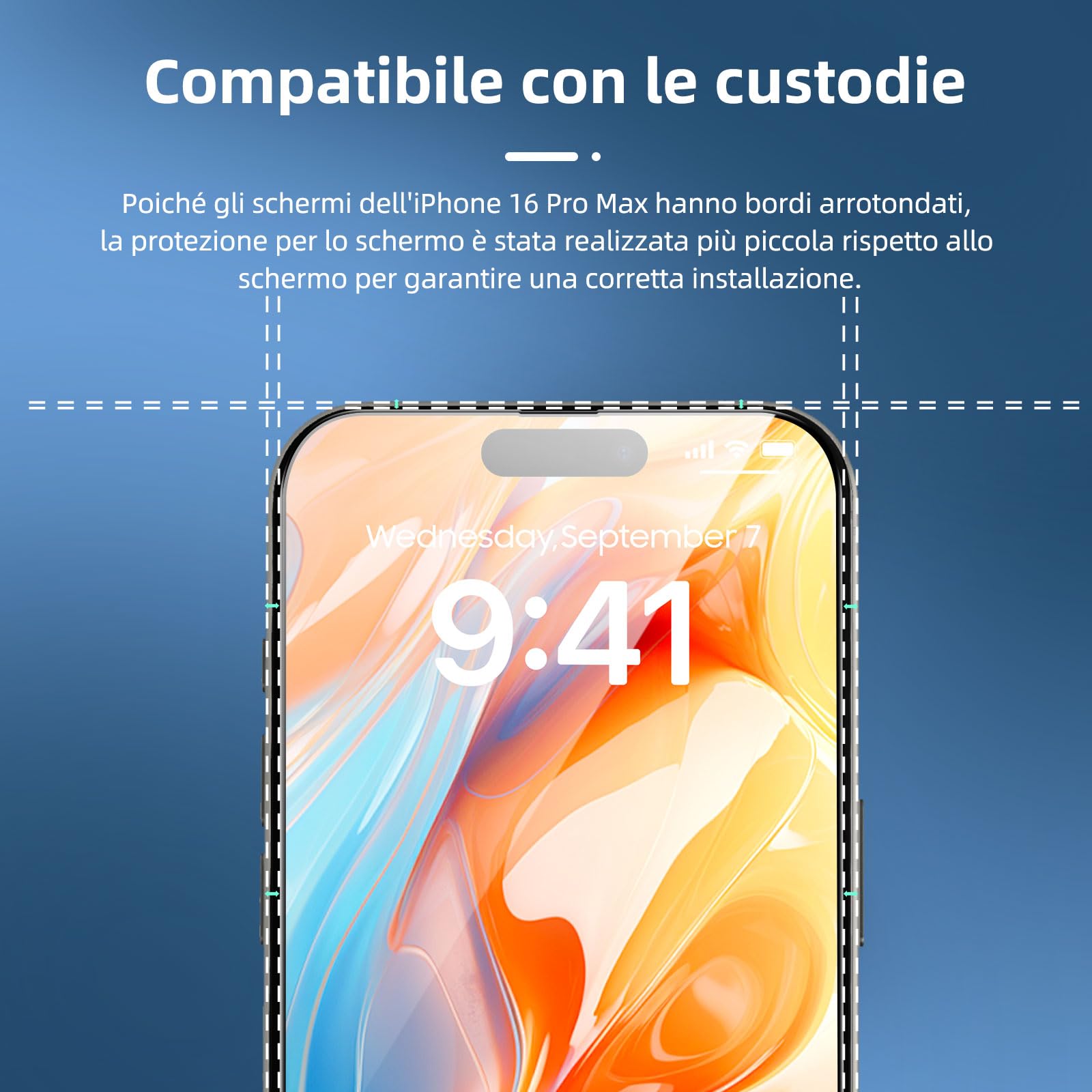 NEW'C 3 Pezzi, Pellicola Protettiva Schermo Intero per iPhone 16 Pro Max 6,9 pollici [Installazione Automatica], Vetro Temperato - Ultra Resistente - Adatta alla Custodia