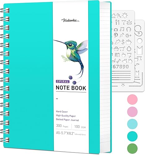 HIUKOOKA Cuaderno de puntos en espiral A4, 300 páginas, cuaderno punteado de 8.5 x 11 pulgadas, cuaderno de papel grueso de 3.53 ozyd con cubierta
