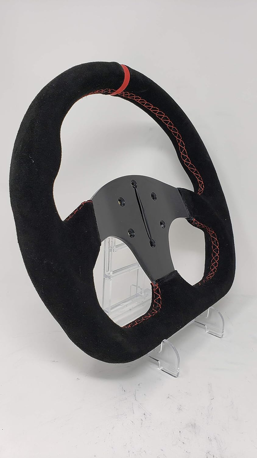 12.5" D-Shaped Steering Wheel Race Style Black Suede Leather with Red stitch no horn