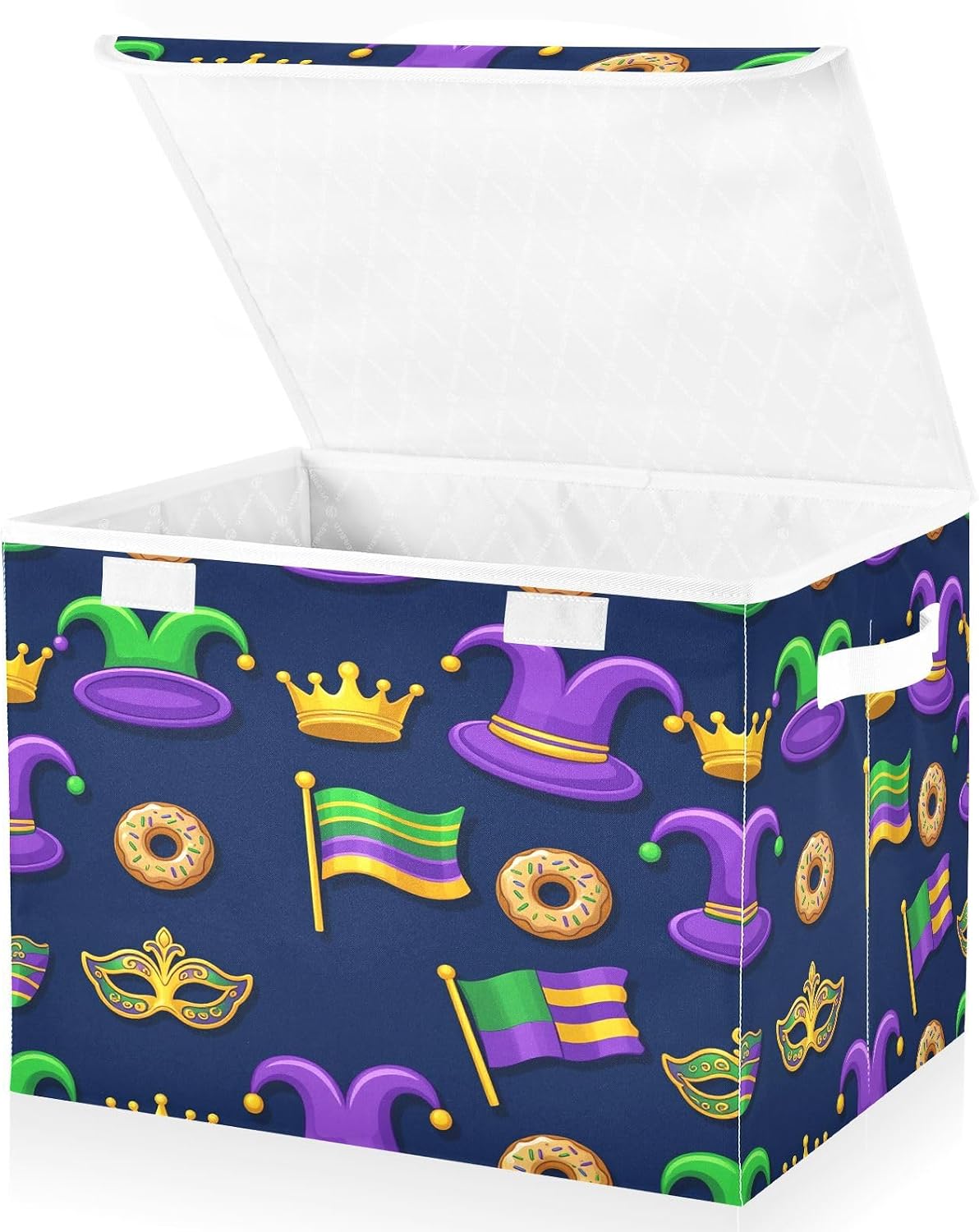 Jester Hats Crowns Masks Mardi Gras Storage Bins with Lids Foldable Storage Basket with Handles Collapsible Large Fabric Organizer Containers for Clothes Shelves Closet Office Home