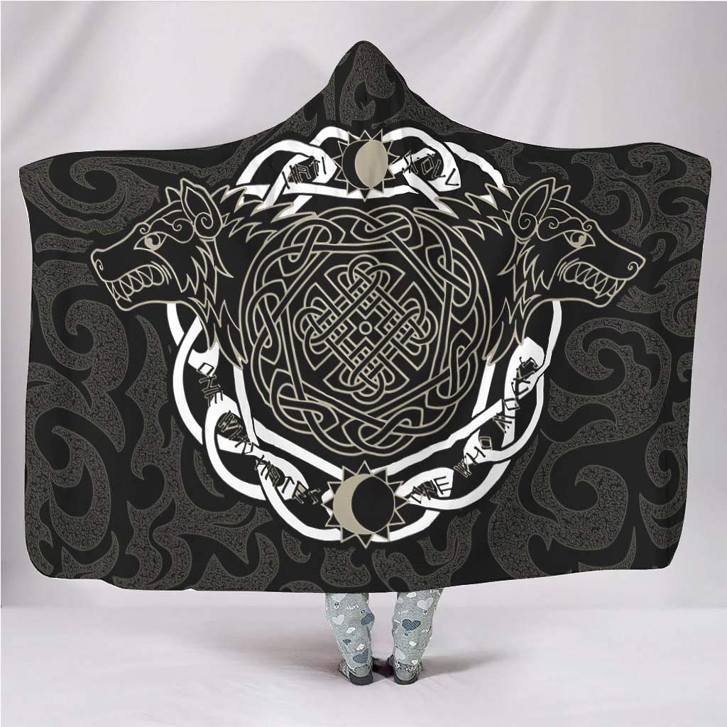 Couverture a capuchon viking en flanelle premium motif tatouage celtique
