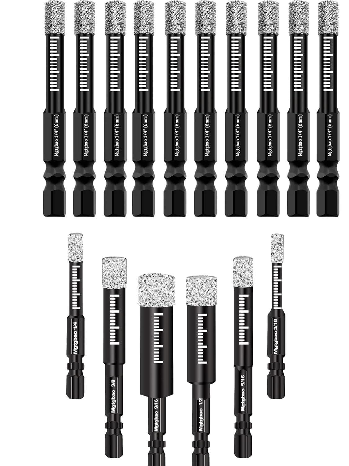 16PCS Dry Diamond Drill Bits Set, 6mm Core Drill bit for Granite Marble Tile Ceramic Stone Glass (NOT for Wood) Hex Shank for Porcelain Tile with 3/16,1/4, 5/16, 3/8, 1/2, 9/16