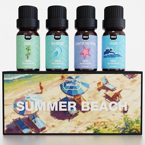 MISIJI Juego de aceites esenciales, aceites difusores de primera calidad para el hogar, aceites esenciales para aromaterapia, verano, playa, 0.5 fl