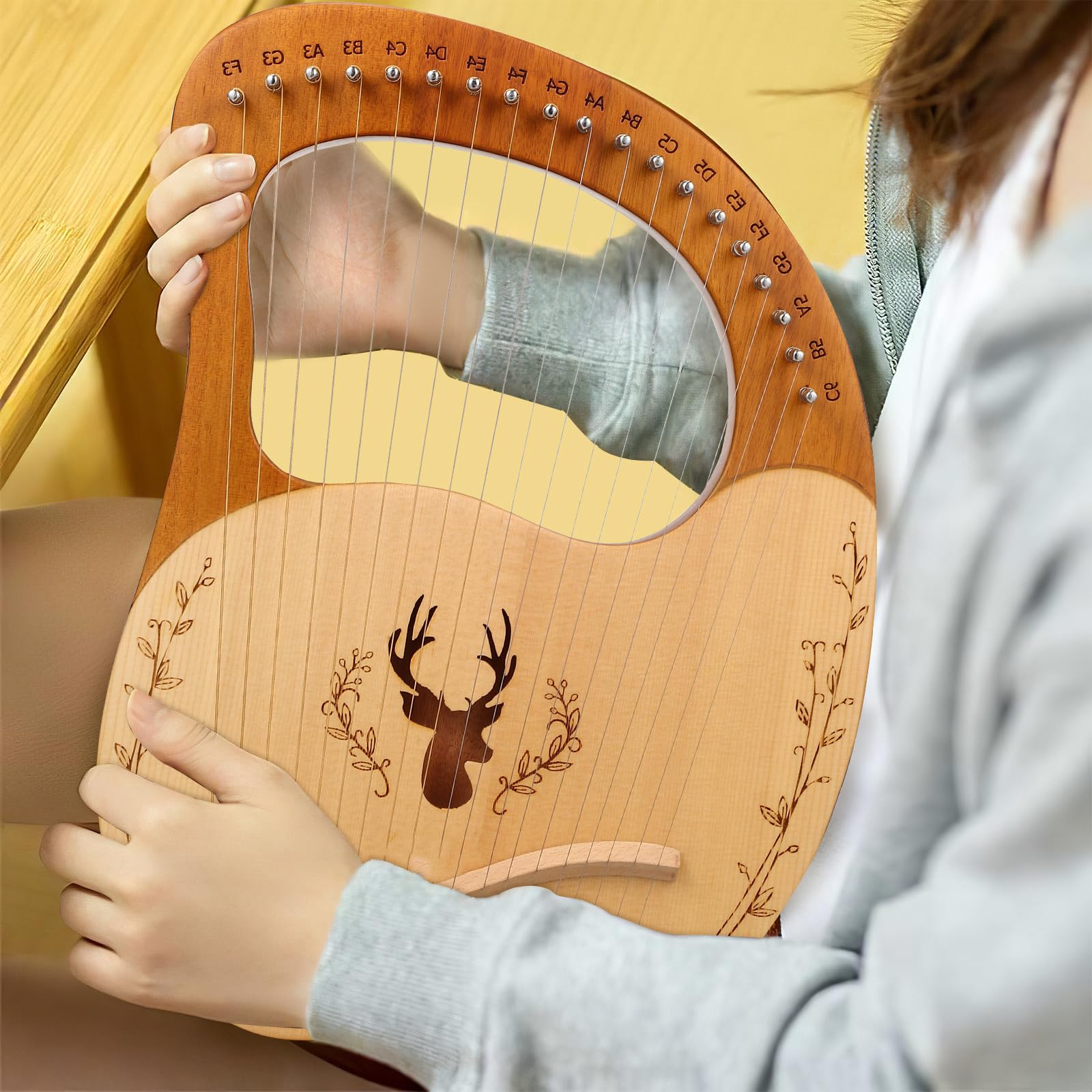 GALPADA Lira a 19 Corde in Legno con Chiave di Accordatura, Suono Chiaro e Fluido, Bordi Arrotondati, Set Completo con Borsa per Principianti, Strumento Musicale Portatile
