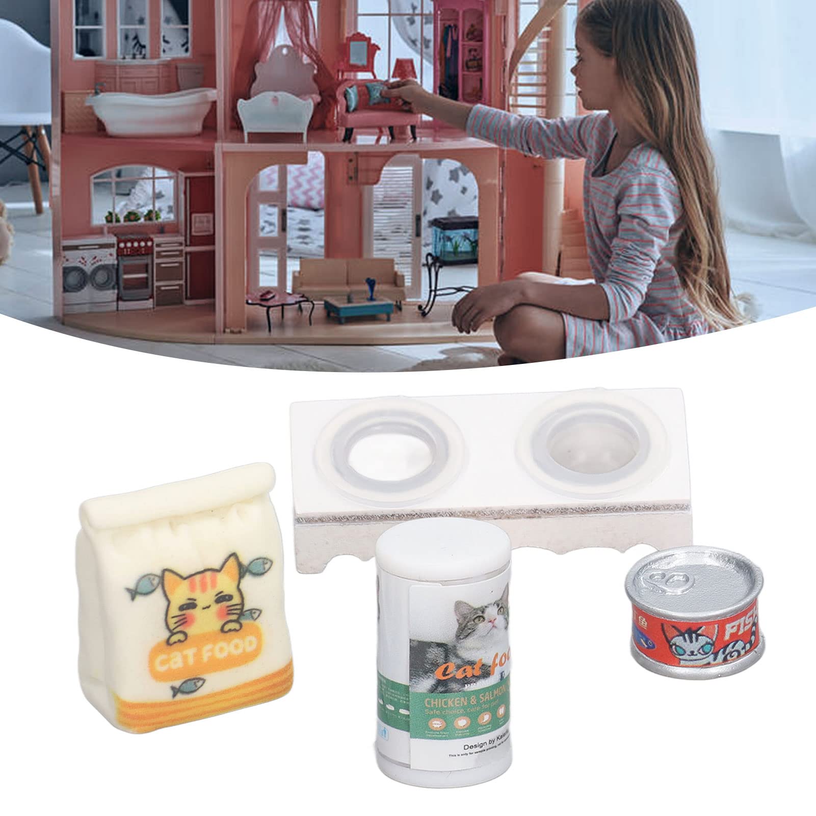 Puppenhaus Katzenfutterschüssel Set 1:12 – Miniatur-Futter Mit Dose & Napf, Für Puppenhäuser