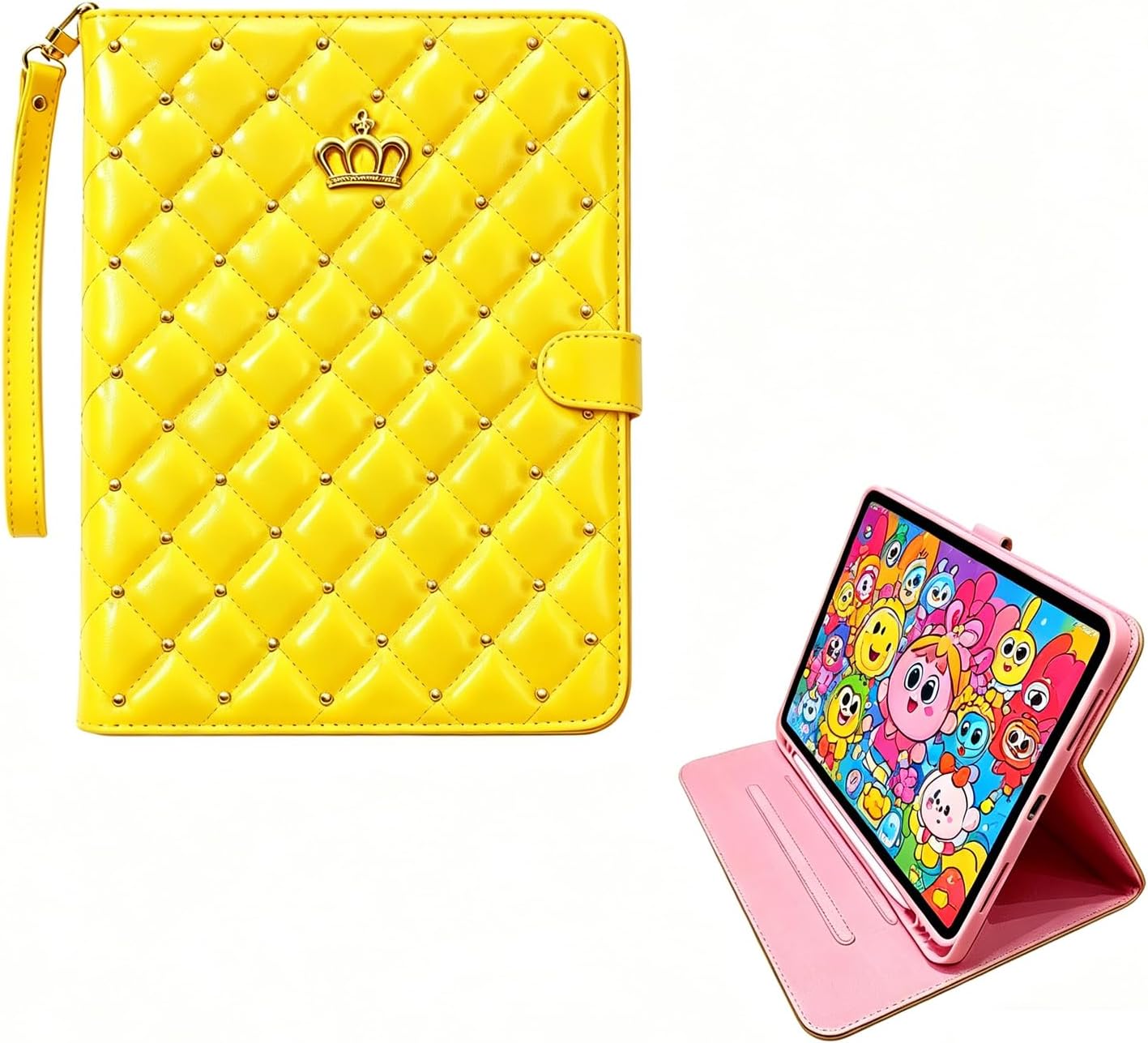 Case for iPad (A16) 11th Generation 11 Inch 2025 / iPad 10th Generation 10.9 Inch 2022, [Built-in Pencil Holder] Heavy Duty Shockproof Glitter Sparkly Leather Bling Folio Protective Cover (Pink)