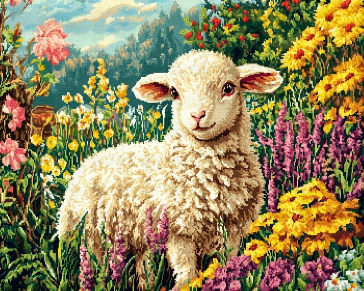 AxiangziK Beginners Stamped Cross Stitch Kits 16x20inch,Sheep in the Flower Bushes Range of Embroidery Starter Kits for DIY Printed Cross Stitch Pattern 11CT Needlepoint