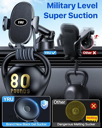 Miniatura 2 de YRU Soporte universal para teléfono de automóvil mejorado 2025 con rotación de 360 y fuerte succión soporte de ventilación para iPhone 17 16 Pro Max