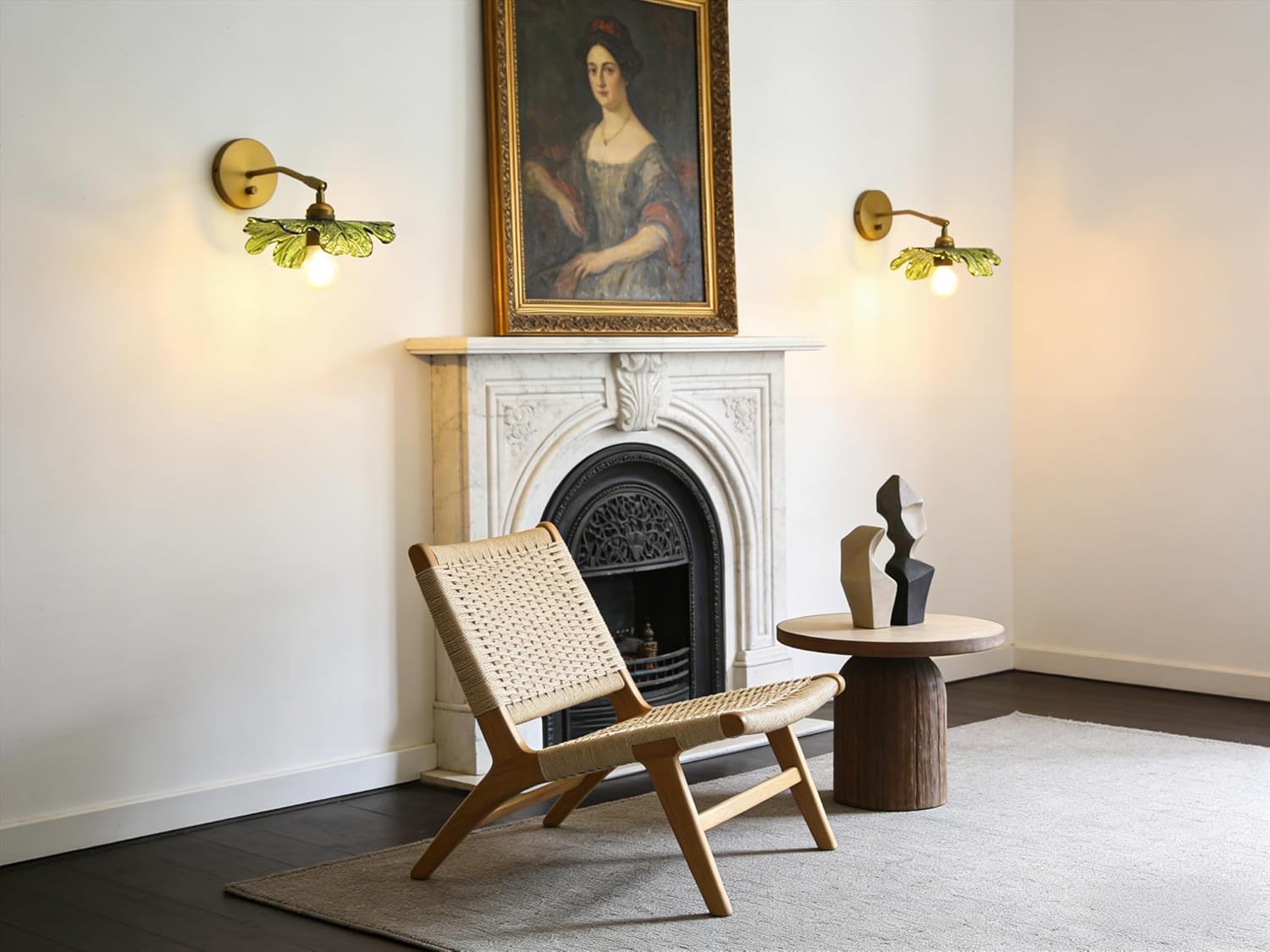 Yosoan 1-Light Brass Glass Vanity Wall Sconce with Green Flower Shade, Vintage Industrial Boho Indoor Antique Gold Wall Mounted for Bathroom Bedroom Living Room Kitchen Stairwell