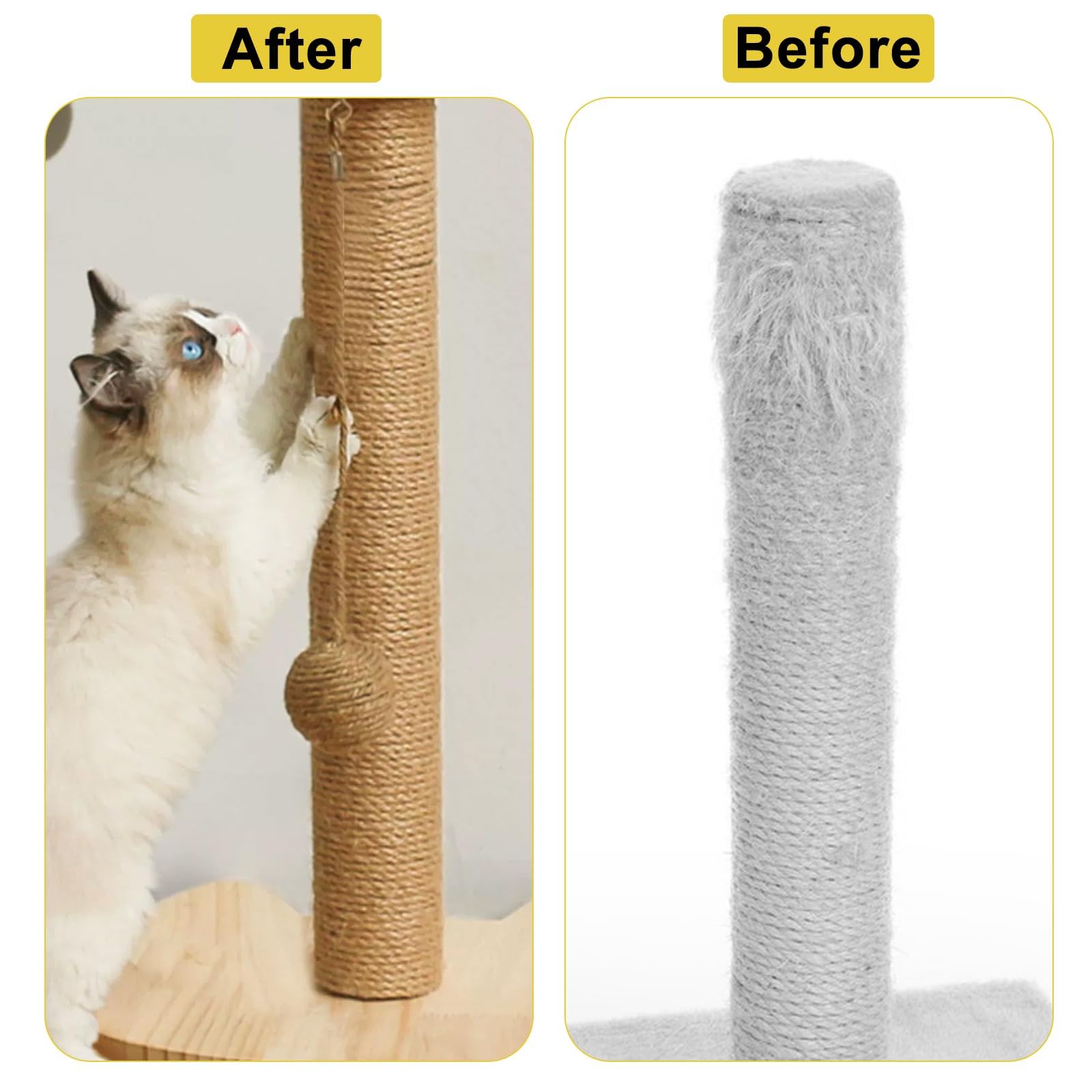 Corda Sisal Naturale Per Tiragraffi - 6mm X 50m, Con Giocattolo Topo Per Gatti