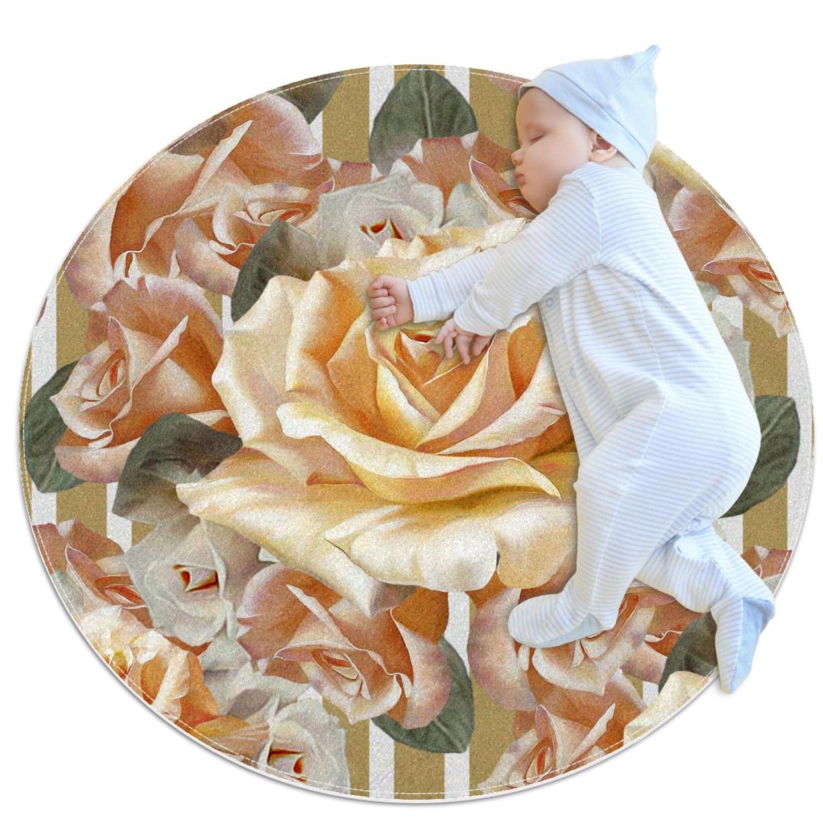 Tapis rond fleurs roses pour de douces séances de jeu au salon