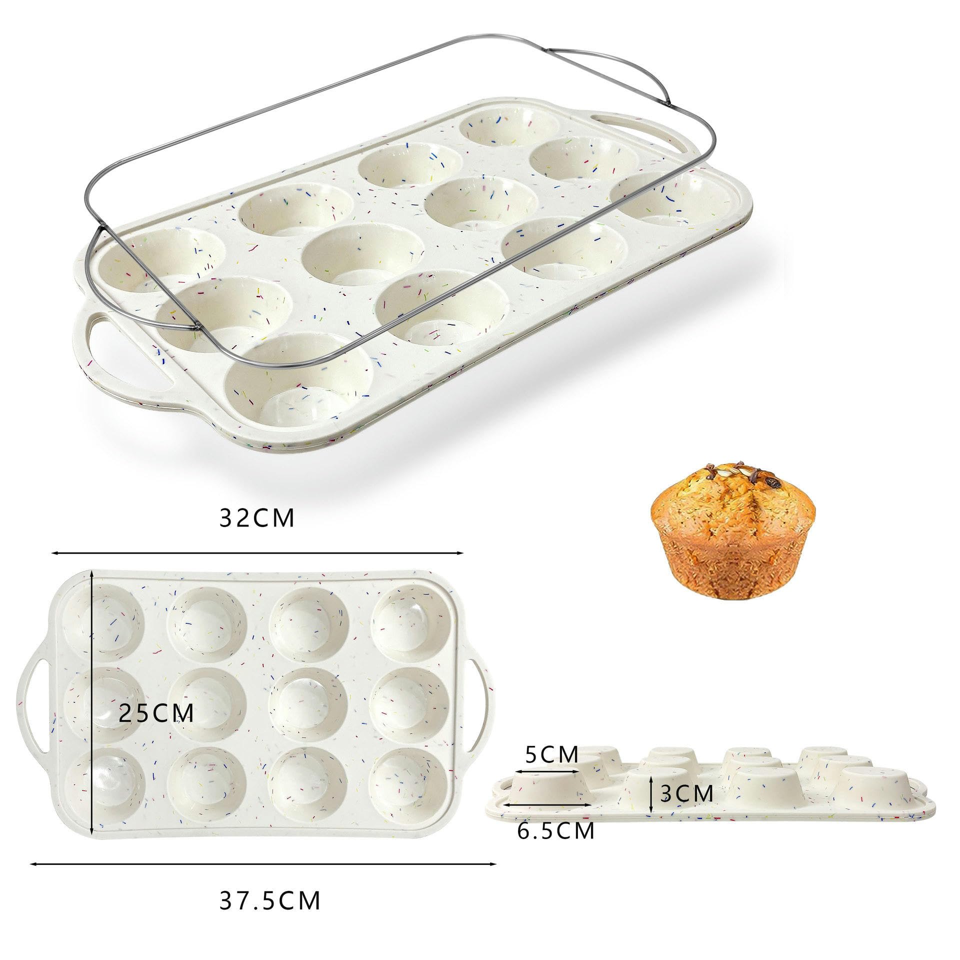 Molde De Silicona Porosa Molde Redondo Para Pan 2 Piezas Moldes Para Magdalenas Molde Para Pastel De 12 Cavidades Silicona Con Anillo De Acero Incorporado Blanco Roto