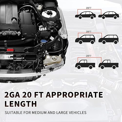 Miniatura 3 de Cables de puente resistentes, cables de refuerzo de 4GA de 20 pies, cables de refuerzo de alta resistencia, baterías muertas o débiles para