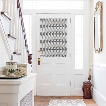 Door Curtain 54" W x 40" L Grey Leaf Plant Leaves Abstract Geometric Door Window Curtains Light Filtering Curtains for Door Window Sidelight Drapes for French Door Living Room