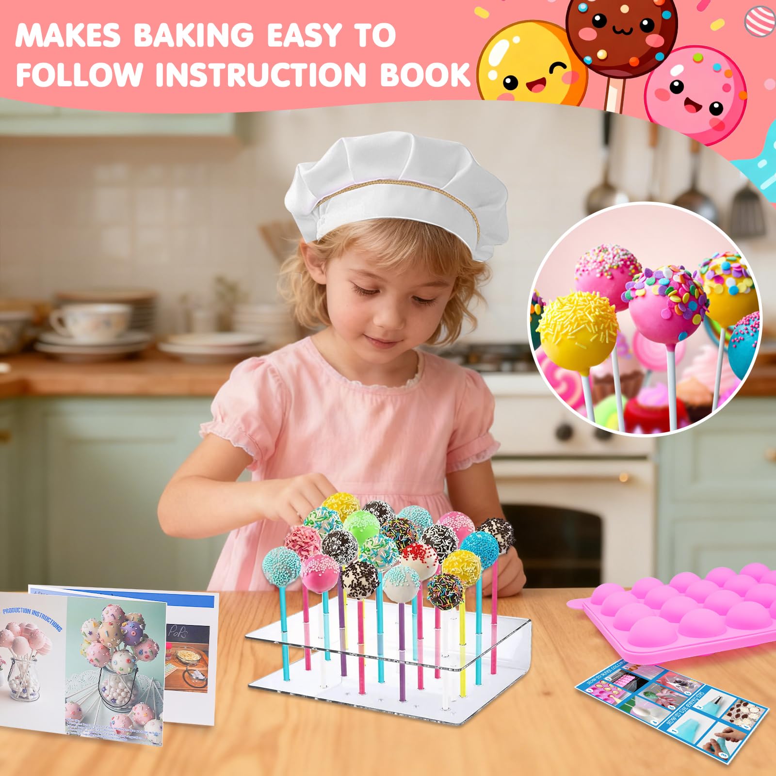 Cake Pop Maker Kit 336-teilig mit 5 Silikonform-Sets – 3-stöckiger Präsentationsständer, Schmelztopf für Schokolade, Süßigkeiten, Spritztüllen und Koppler, Messbecher, Muffin-Cupcakes,