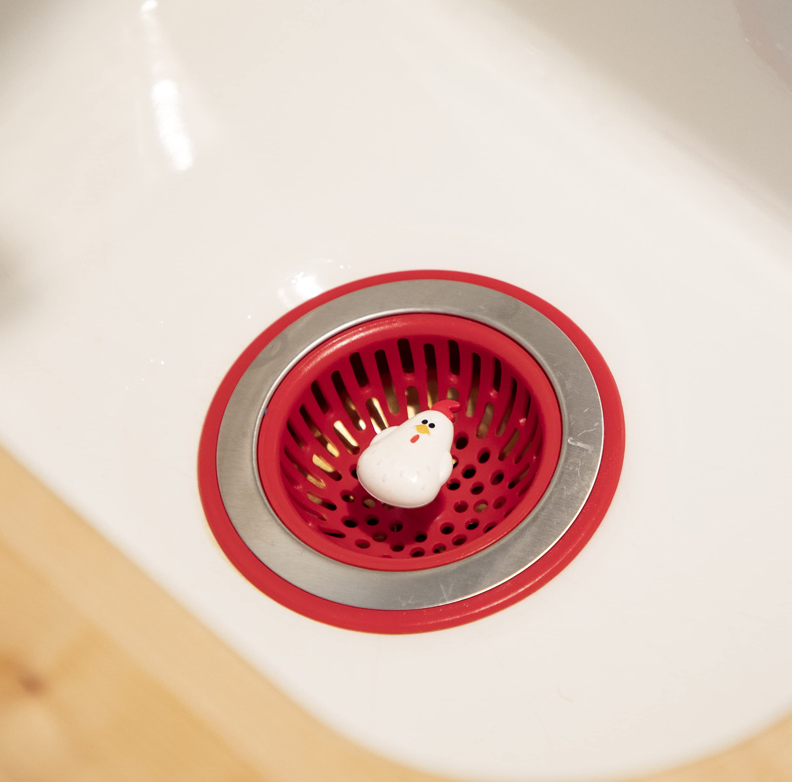 Joie 89346 Doodle Doo Chicken Sink Strainer – EU Size, Plastic With Stainless Steel Basket & Cute Rooster Design