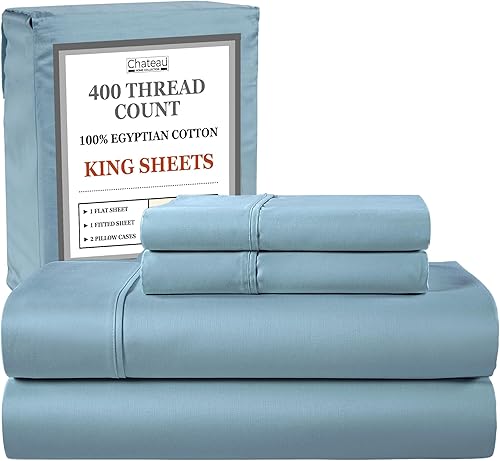 Juego de sábanas 100% algodón para cama tamaño King, juego de sábanas certificado de 400 TC con bolsillo profundo, juego de sábanas y fundas de