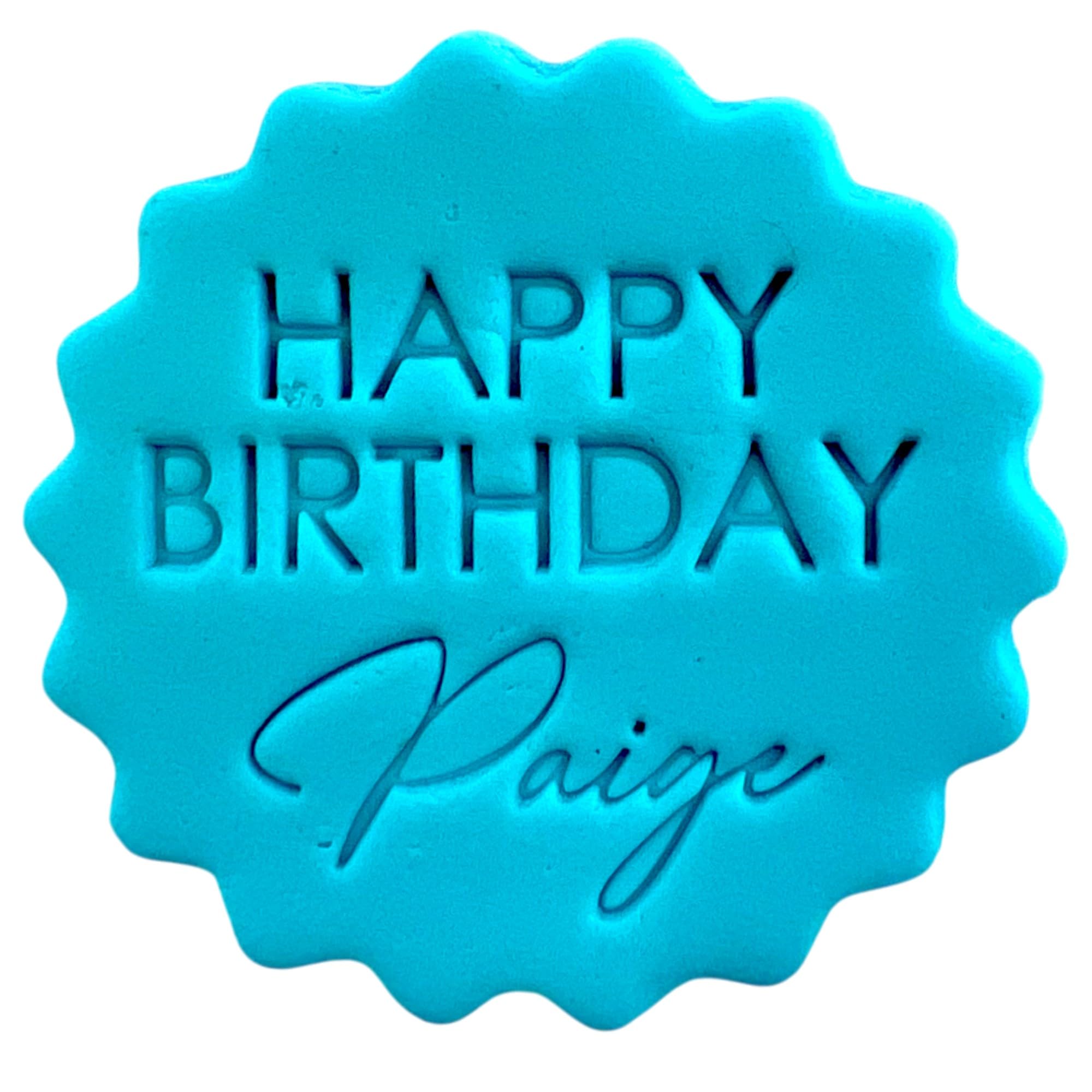 Personalised Cookie Stamp with Free Scallop Cutter, Happy Birthday Collection 1, 5cm Acrylic Biscuit Embosser, Food-Safe Plastic Baking Tool, Fits M&S All Butter Biscuits (Design 4)