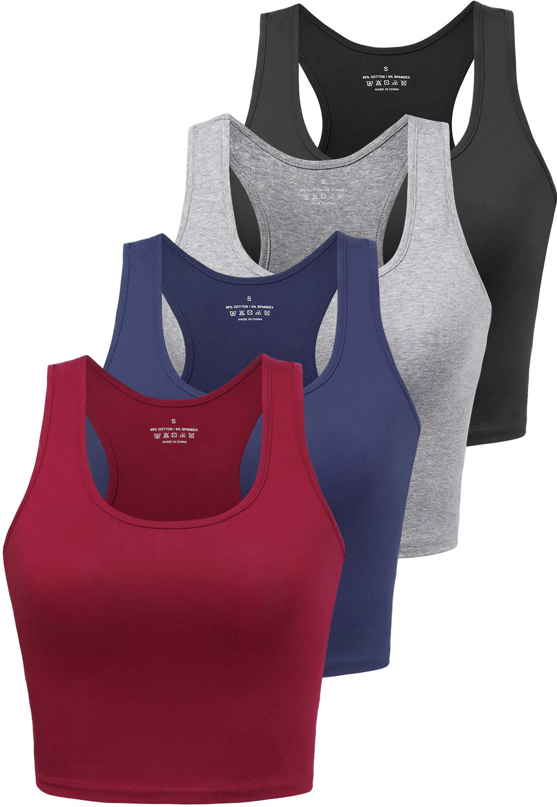Joviren Cotton Workout Crop Tank Top for Women Racerback Yoga Tank Tops Athletic Sports Shirts Exercise Undershirts 4 Pack