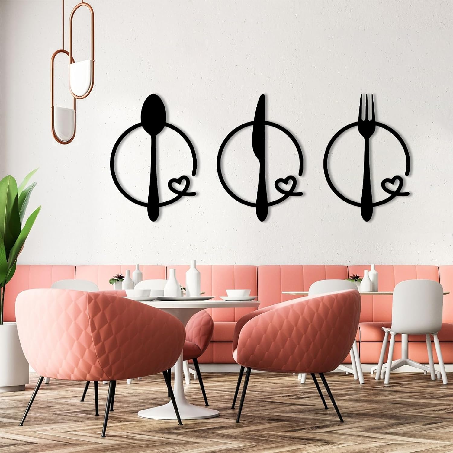 Gasijet Big Metal Fork Spoon Knife Set Wall Art, Knife Spoon Fork Wall Decor, Metal Kitchen Signs Wall Decor, 3 Pc Art Set, Modern Kitchen Decor, Dining Room Art (Silver, 39"x19"|99x48cm)