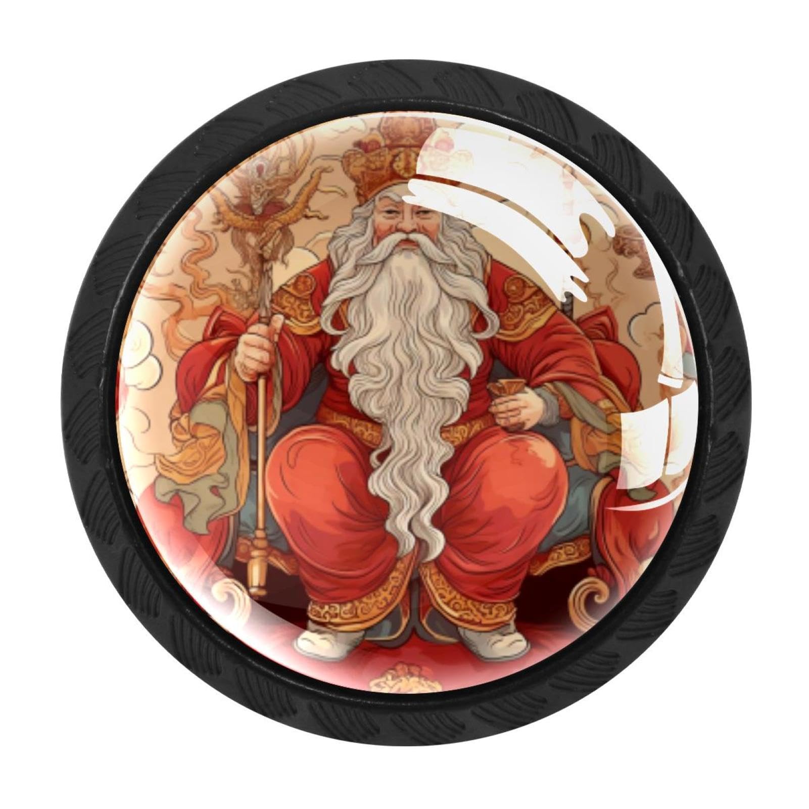 CHENZZZZ 4PCS the God of Wealth Dresser Knob Round Glass Drawer Knobs Pulls Cabinet Handle for Home Kitchen Office Bathroom Wardrobe Cupboard