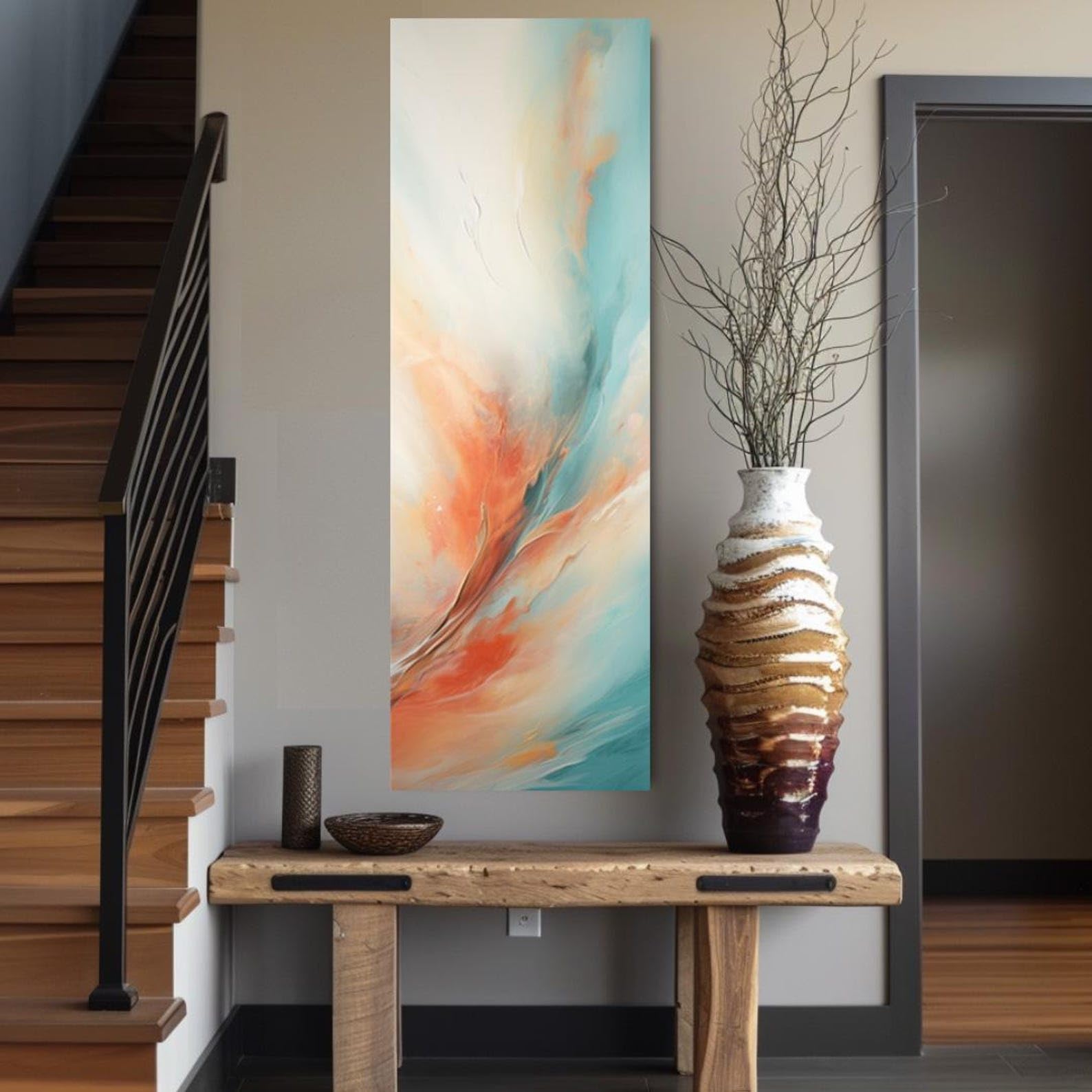 XINBAO Long Narrow Wall Art, Tall and Thin Canvas wall art, Abstract Wall Art, Vertical Wall Art, Lotus Art Painting(70x210cm/Frameless)