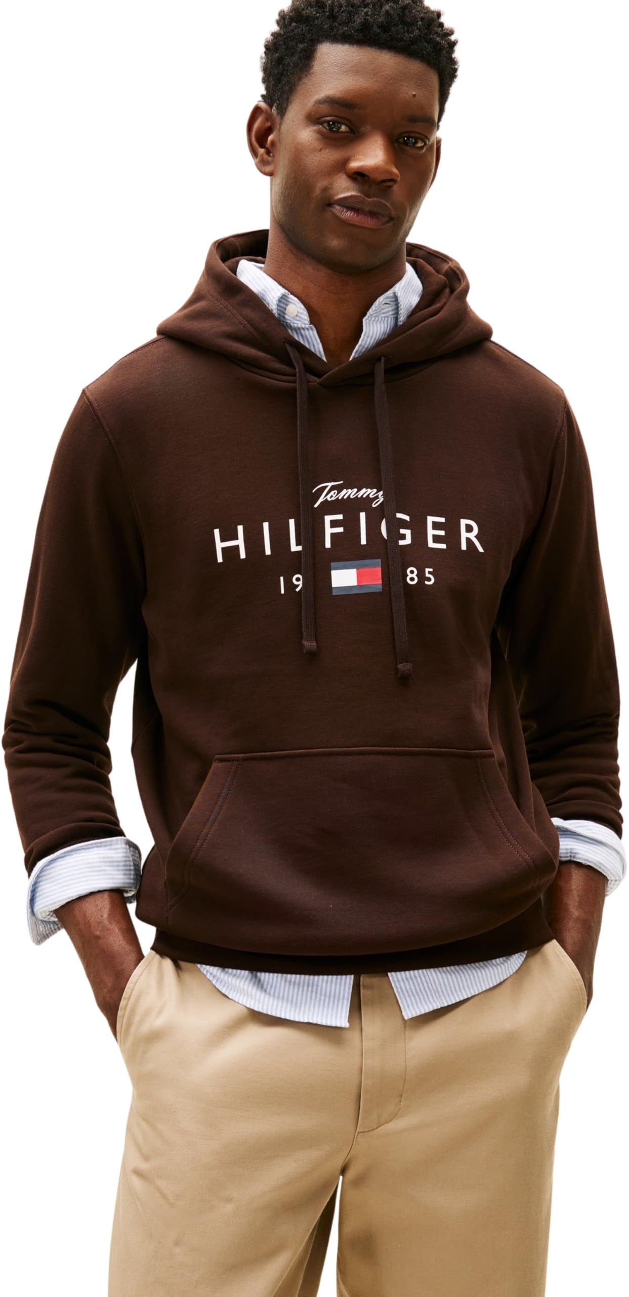 Tommy Hilfiger Men BRAND LOVE BIG HILFIGER HOODIE MW0MW41427 Pullover Hoodie, BROWN, XXL