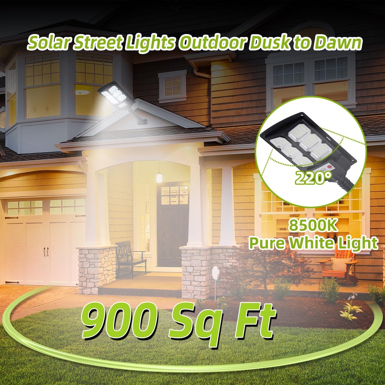 Solar Street Lights Outdoor, 8500K Solar Outside Light, LED Dusk to Dawn Flood Waterproof Lighting with Motion Sensor and Remote Control Security Lights for Parking Yard Path