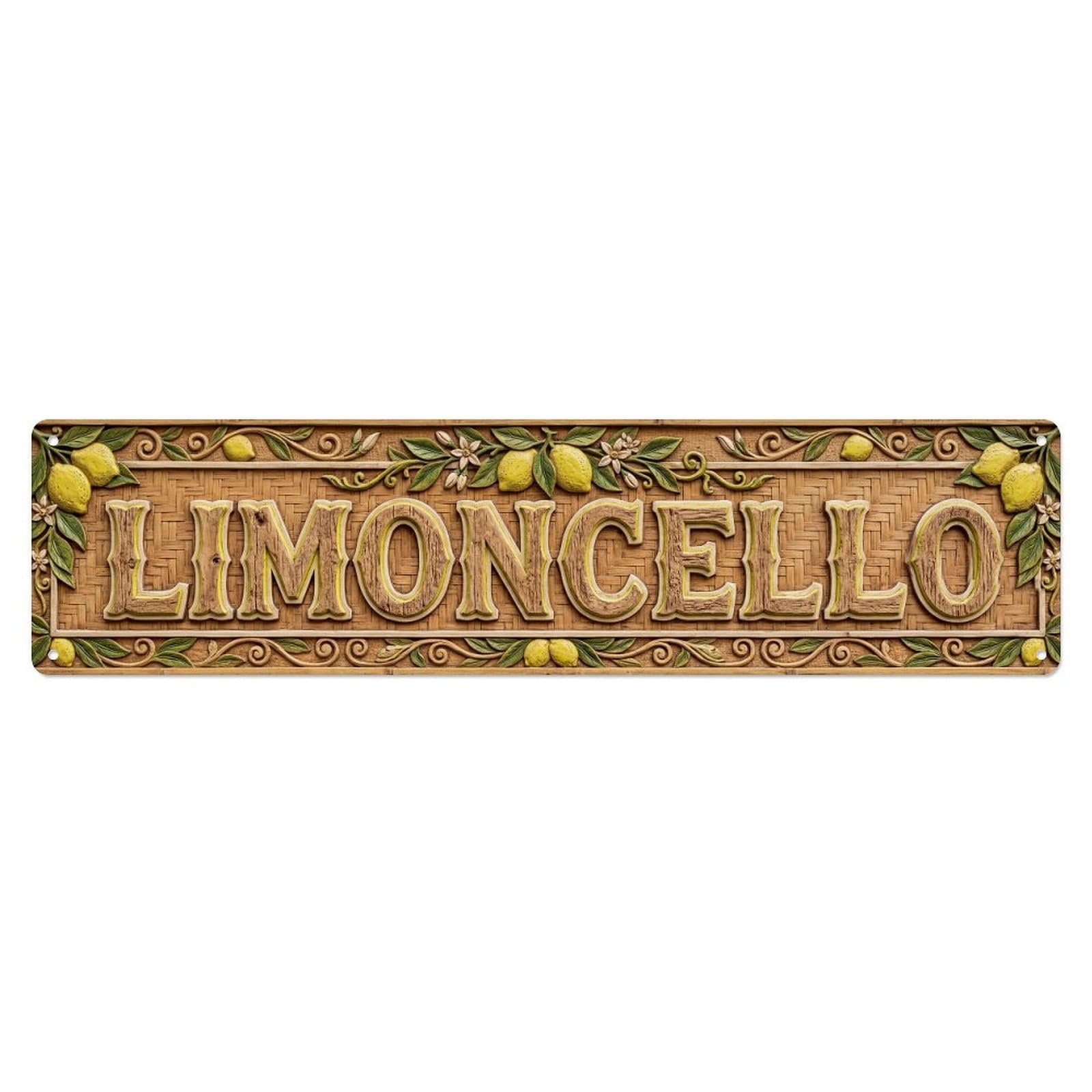 Vintage Limoncello Carved Bamboo Italian Metal Tin Sign Plaque Wall Decor for Cafe, Club, Garden Metal Poster 4x16Inch