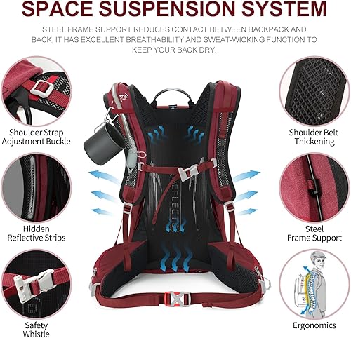 Miniatura 4 de IX INOXTO Mochila de senderismo, mochila de senderismo impermeable con bolsa de agua de 3 litros y cubierta para lluvia, mochila ligera de viaje