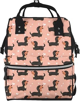 Baby Doll Diaper Bag Backpack - Cute Dachshund Heart Print Mommy Bag, Tactical Infant Baby Backpack, Fashion Travel Hiking Toddler Tote Nursing Nappy Bags for Dad Mom Women Men