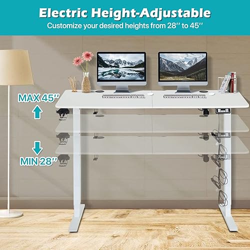 Miniatura 7 de HKLGorg Escritorio eléctrico de pie de 55 pulgadas, escritorio de pie ajustable en altura ajustable, escritorio para computadora en casa, oficina,