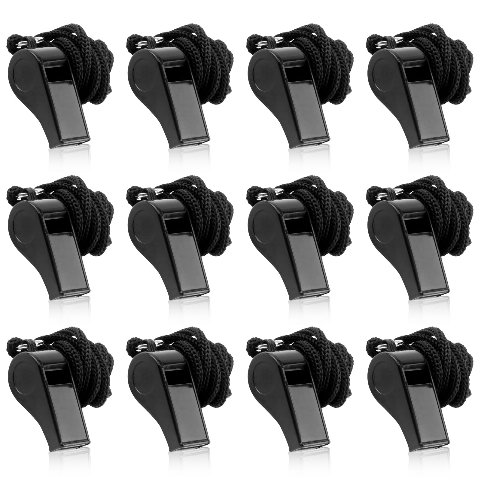12Packs Whistle, Black Referee Whistles, Sports Whistles with Lanyard, Loud Crisp Sound Whistle, Plastic Coach Whistles for School Sports Training, Football, Security and Emergency Survival-image-22
