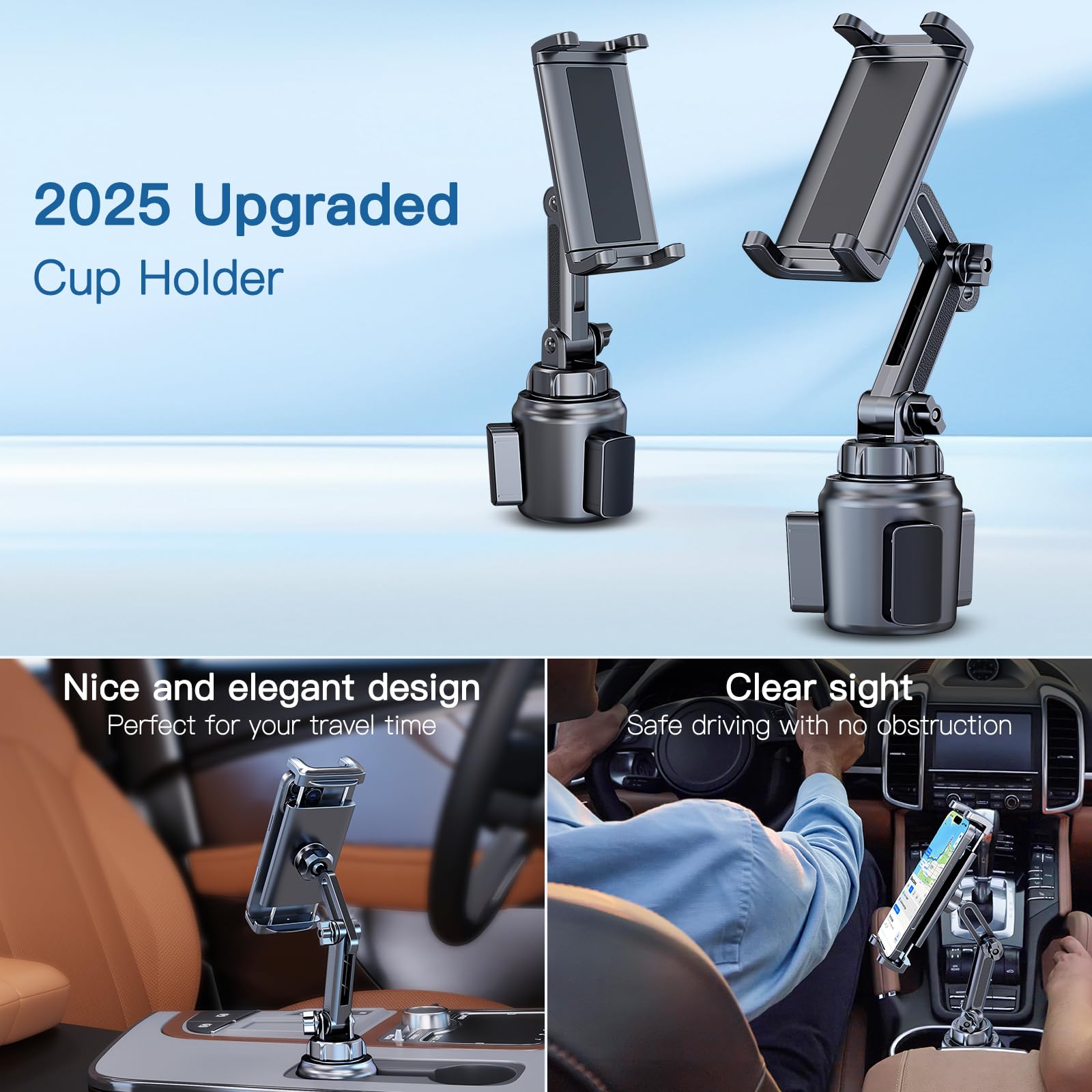 Getränkehalter, Handy-Tablet-Halterung für Auto, LKW, 360° drehbarer Ständer und verstellbarer Arm, kompatibel mit 4-10 Zoll iPad, Samsung Tab, iPhone, Handys, Kindle Fire HD