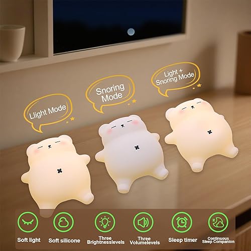 Miniatura 4 de Luz nocturna de oso para guardería, lámpara de noche de bebé recargable de silicona suave con atenuación de 3 niveles, control táctil, temporizador