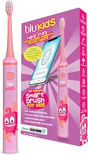Blu Smart Bluetooth Enabled Kids Toothbrush with Live Tracking App to Teach Children Healthy Brushing Habits, Share Results with Your Dentist, Wireless Rechargeable Electric (Pink)