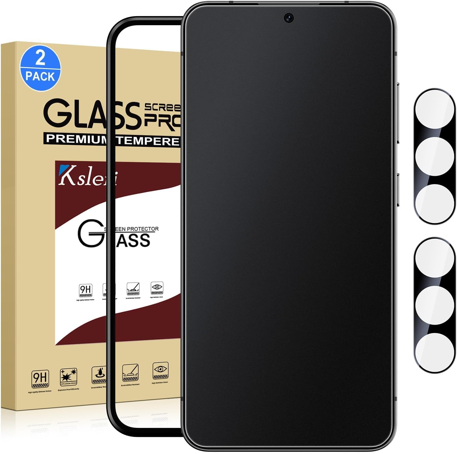 2 Pack Matte Glass Screen Protector for Samsung Galaxy S24 [6.2 Inch] + 2 Pack Camera Lens Protector with Installation Frame, Fingerprint Unlock Compatible, Anti-Glare, 0.2mm Tempered Glass