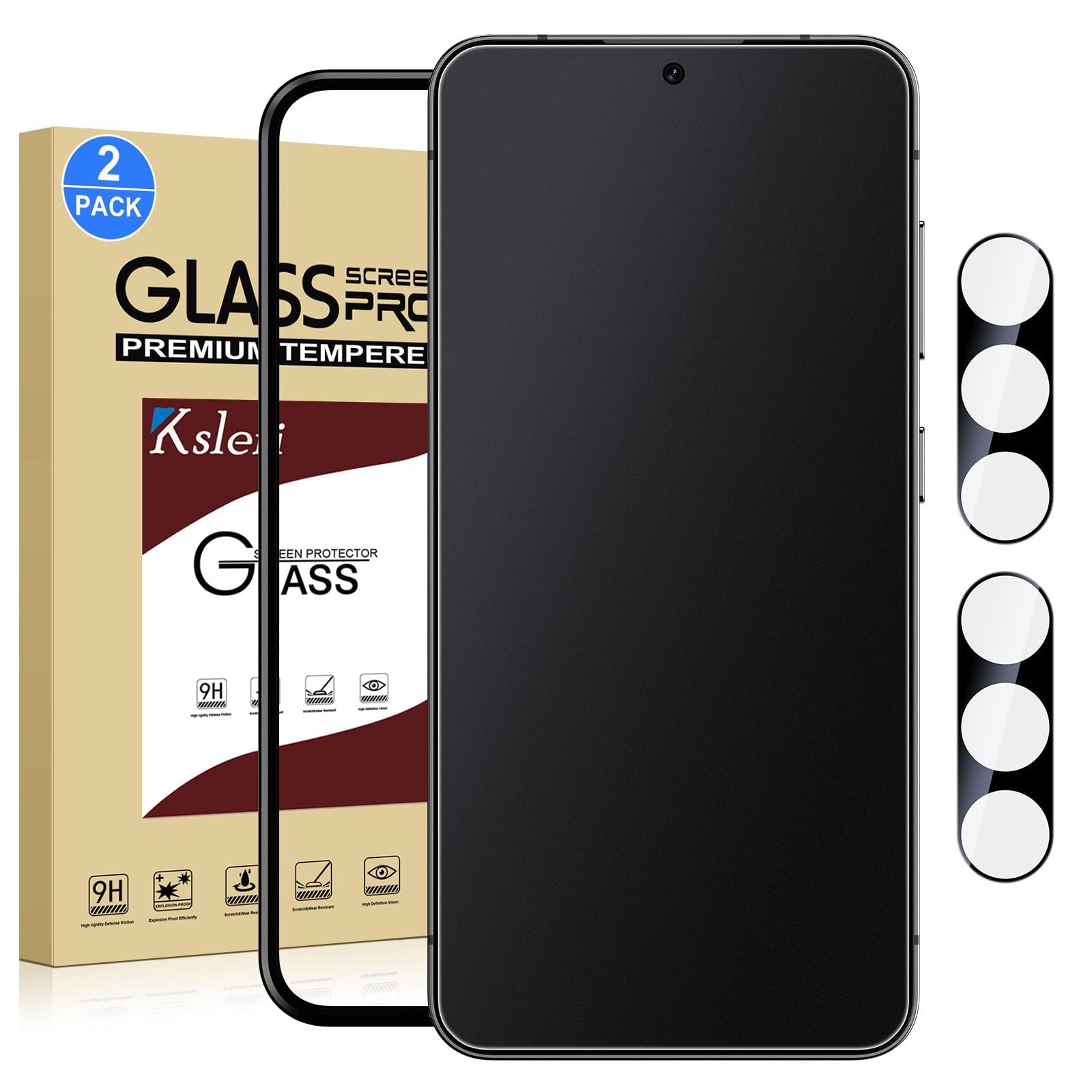 2 Pack Matte Glass Screen Protector for Samsung Galaxy S24 [6.2 Inch] + 2 Pack Camera Lens Protector with Installation Frame, Fingerprint Unlock Compatible, Anti-Glare, 0.2mm Tempered Glass