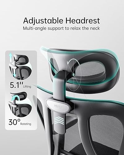 Miniatura 14 de Hbada P3 Silla de oficina ergonómica con soporte lumbar ajustable 2D, silla de oficina con reposacabezas y reposabrazos ajustables, función de