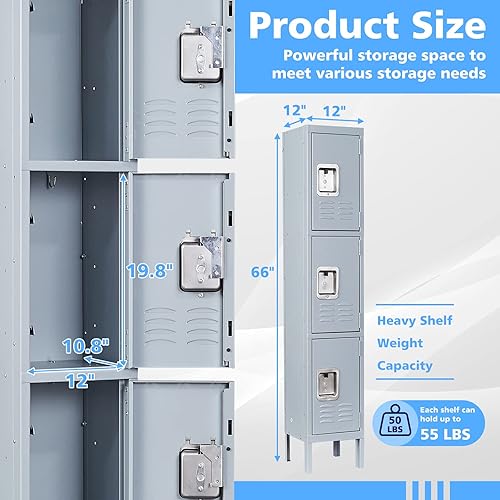 Vista 57 de Letaya Armario de almacenamiento, gabinete de metal de 66 pulgadas para empleados, 3 puertas, con cerradura para escuela, gimnasio, hogar, oficina
