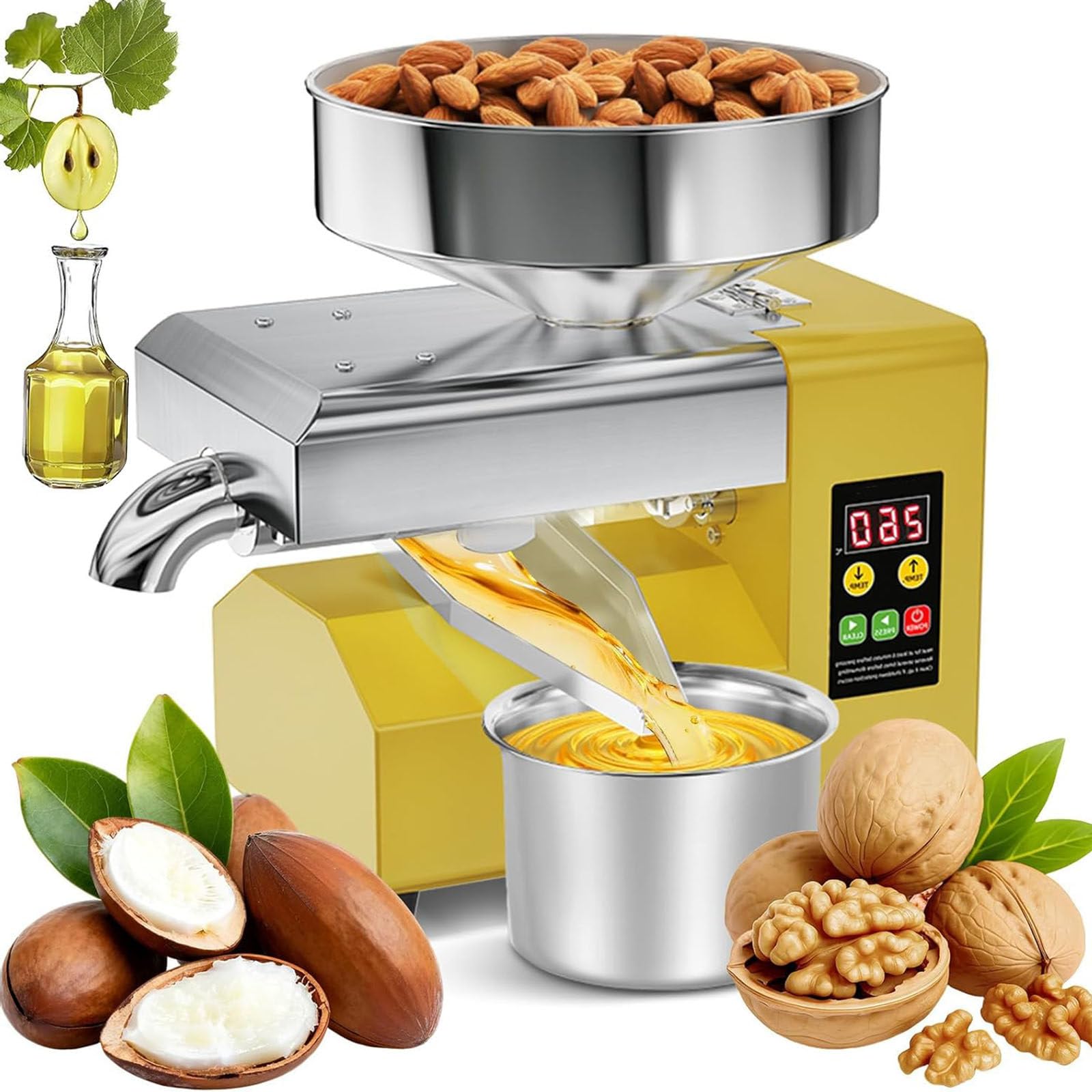 Frantoio Olive Commerciale, Macchina per La Spremitura Dell'olio Elettrica Automatica da 1500W, Estrattore D'olio in Acciaio Inossidabile per Spremitura a Freddo E a Caldo