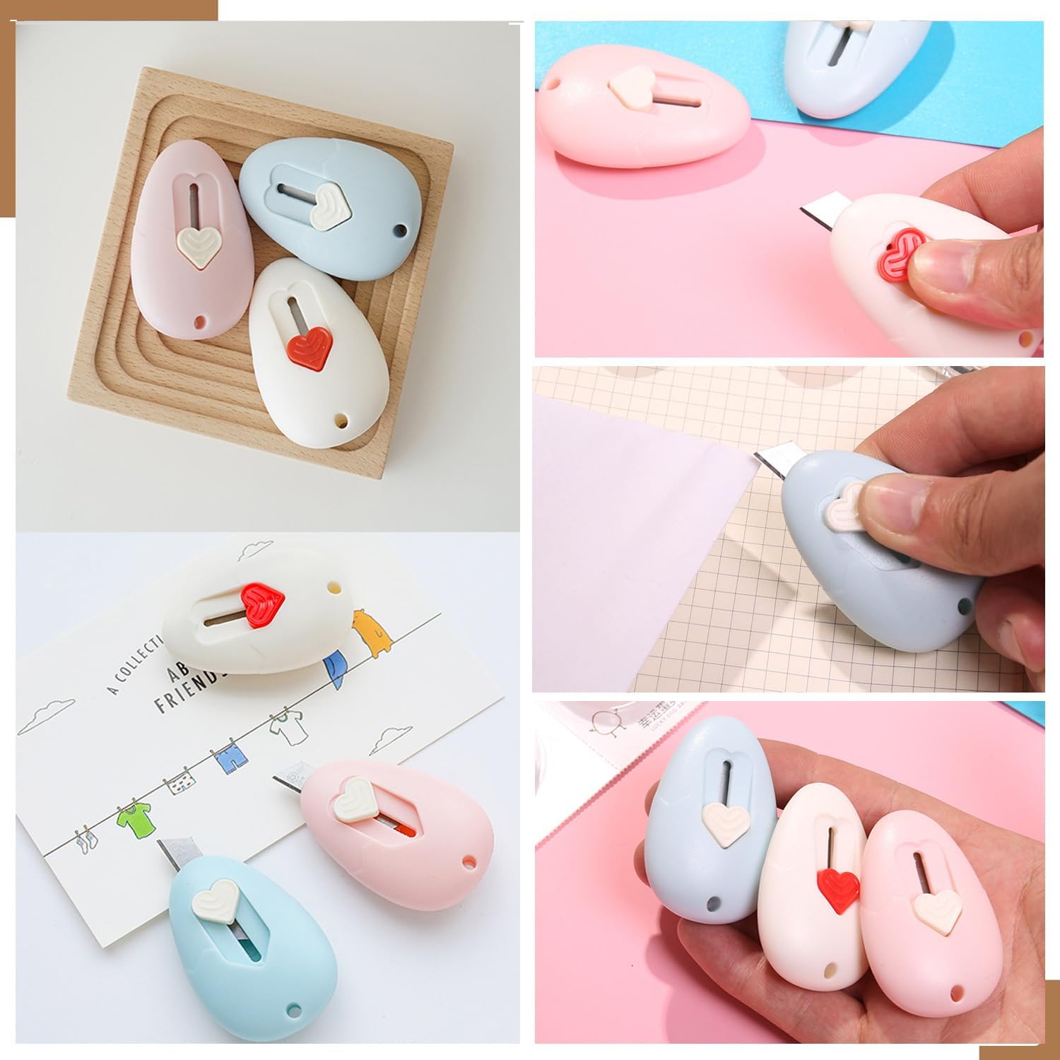 AKOAK 4 Pcs Mini Carry-on Small Box Cutter Durable Paper Cutting Small Knife Cute Sharp Envelope Opening Knife Retractable Utility Knife Suitable for Office and Home Use（random color）