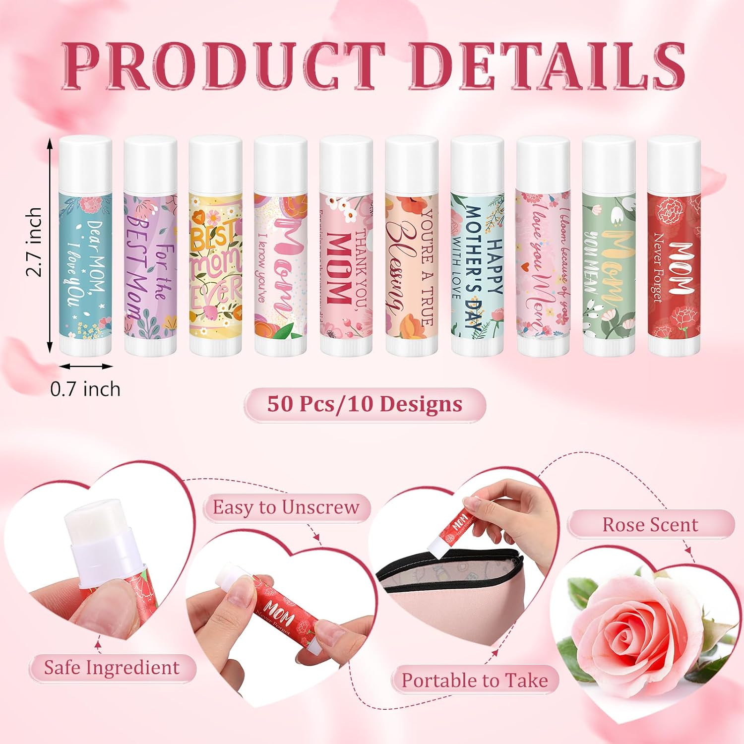 Loopeer 50 Pcs Mothers Lip Balms Gifts Bulk for Women Flower Lip Balm Travel Size Mother's Day Party Favors Lips Moisturizer Care Small Gifts Ideas for Friends Office Ladies image 2