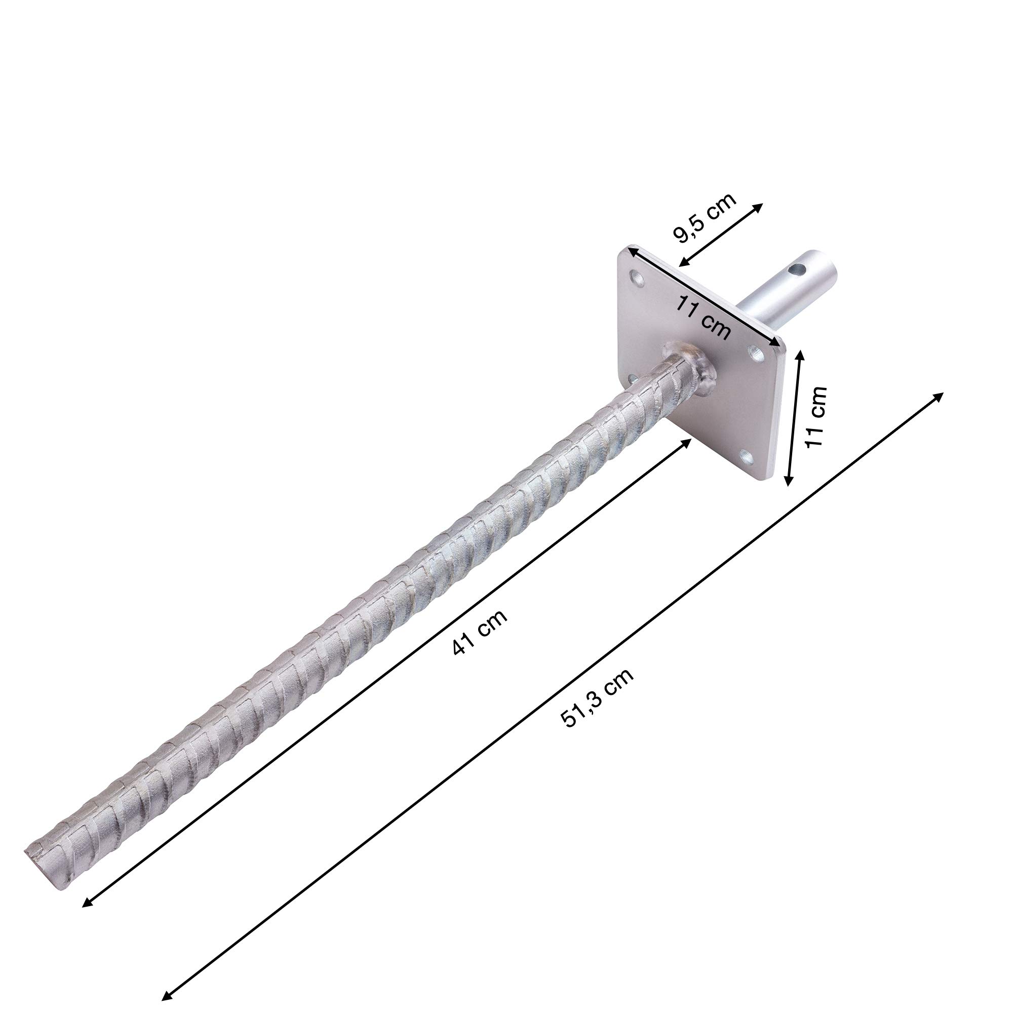 4 x Pfostenträger zum Einbetonieren 11x11 cm Platte Dorn Dolle 51,3 cm verzinkt Stahl Pfostenanker für Zaun Carport Sichtschutz