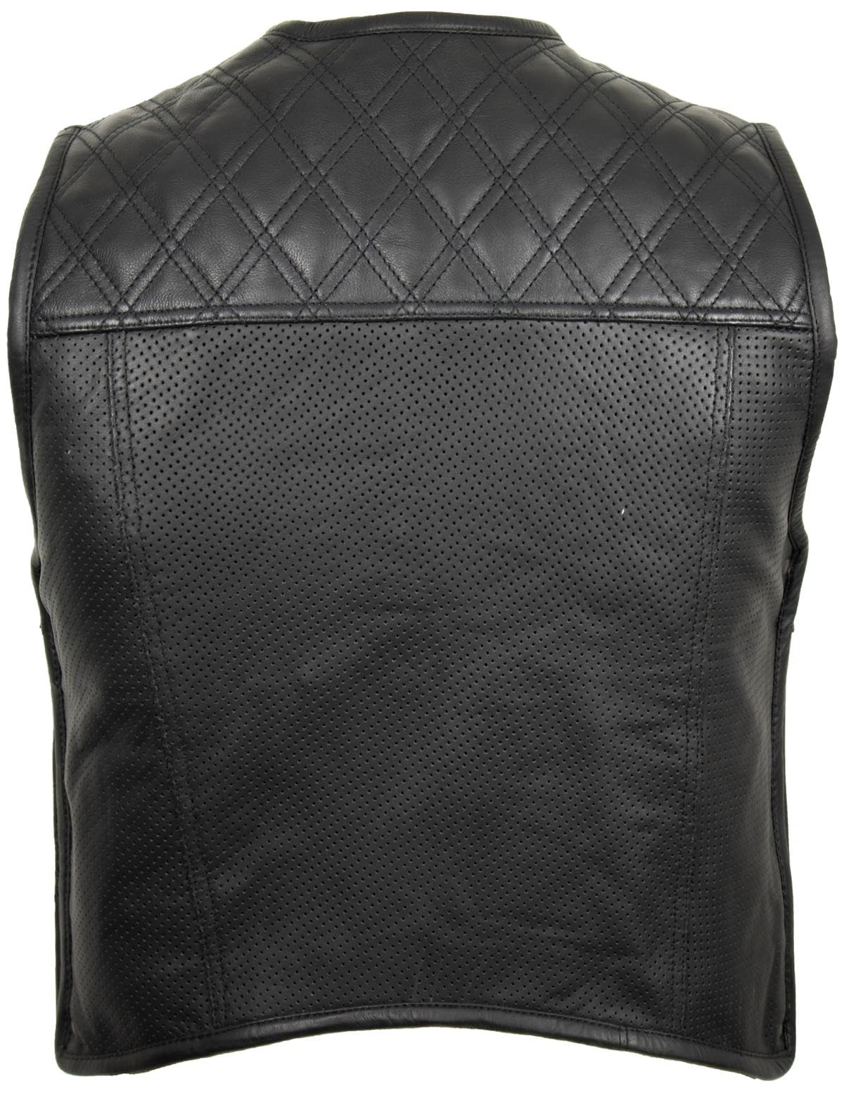 MDM Gilet pelle uomo biker in vera pelle traforata – Club Style, trapuntatura a rombi, nero, traspirante, ideale per moto e uso estivo