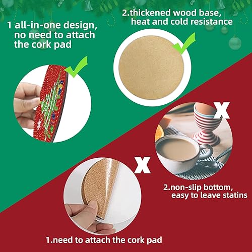 Miniatura 4 de JHGCVX Juego de 10 posavasos de pintura de diamantes de Navidad, posavasos de arte de diamante con soporte, posavasos de pintura de diamantes de