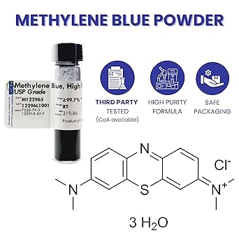 Methylene Blue Powder - USP Grade, 99+% - 3rd Party Tested - Formaldehyde Free - 1 Gram