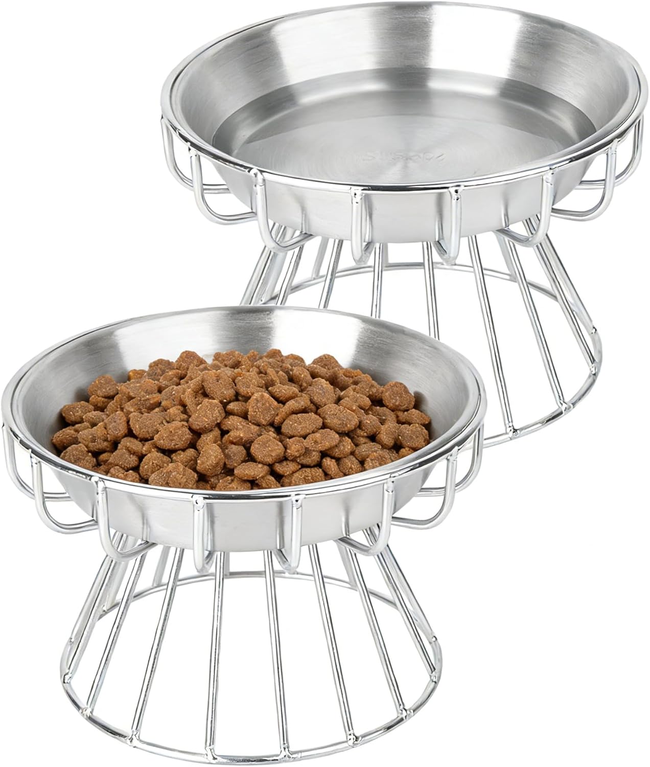 Elevated Cat Bowls, 5.9 Inch Wide Stainless Steel Cat Food Bowls with Metal Stand Whisker Stress-Free, Raised Food and Water Dish for Cats, Kitten, Puppies and Small Dogs-2 Packs
