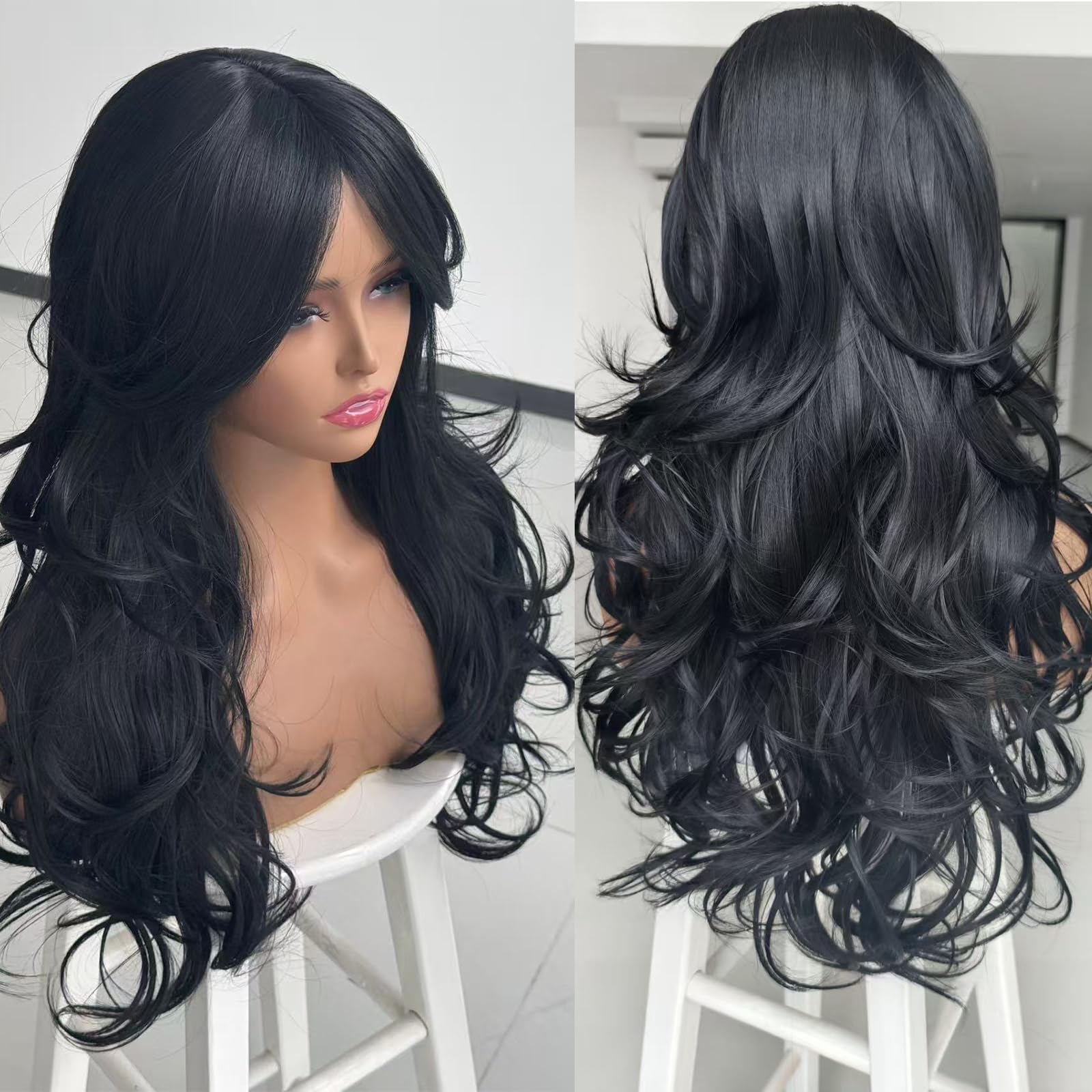 Amazon.com : Jolelyne Black Wig Layered Wavy Wigs with  display picture 1