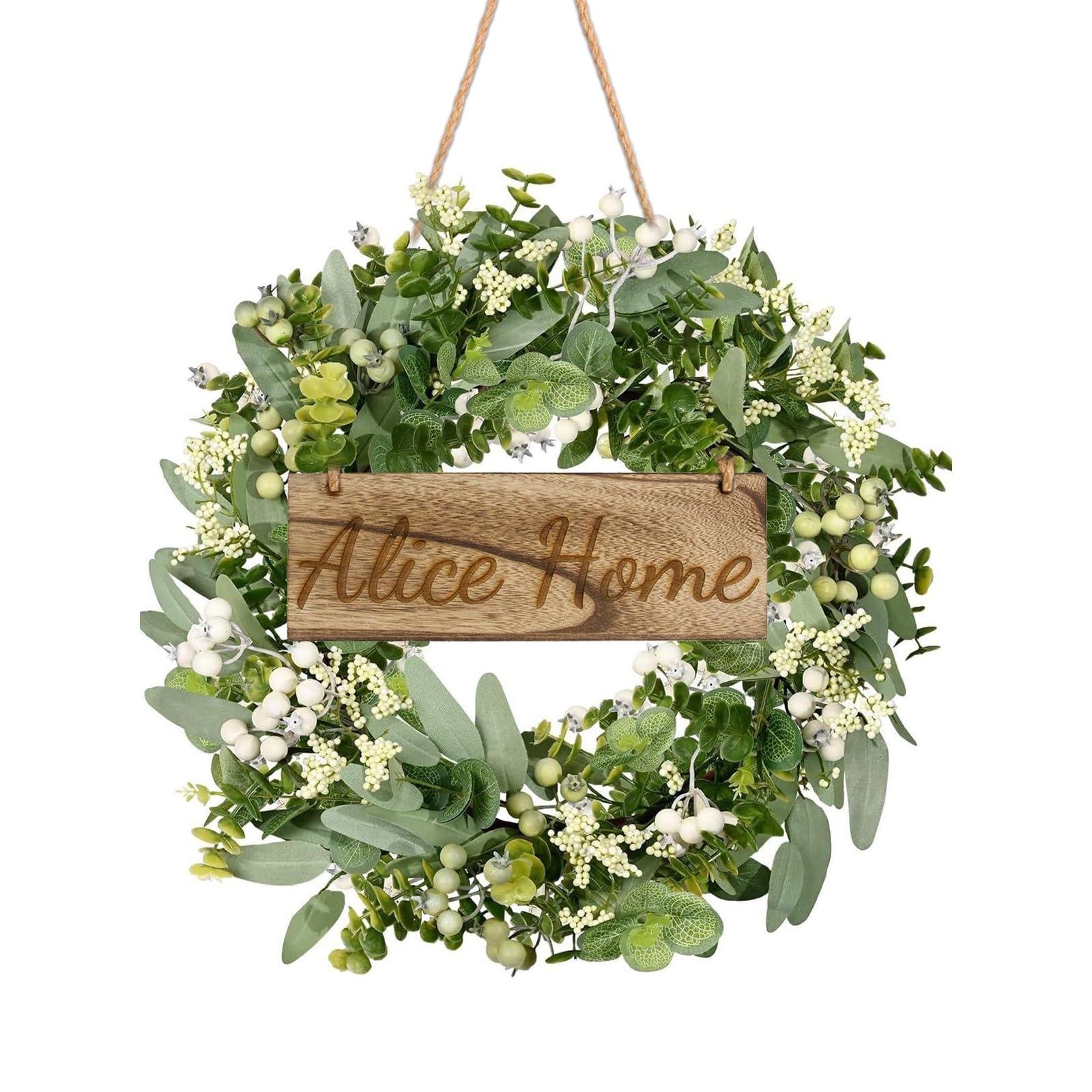 Personalized Spring and Summer Wreaths for Front Door, St. Patrick's Day Wreath 50cm/20inch Eucalyptus Wreath Customized in Door Decoration with Eucalyptus, Berries, Welcome Sign for Front Door